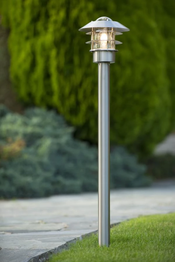 Lucide ZICO - Lanterne / lampadaire exterieur Extérieur - Ø 21,8 cm - 1xE27 - IP44 - Chrome Dépoli - ambiance 1